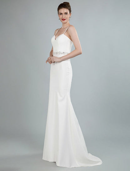 Simple Wedding Dress Sheath Sweetheart Long Sleeves Beaded Bridal Dresses
