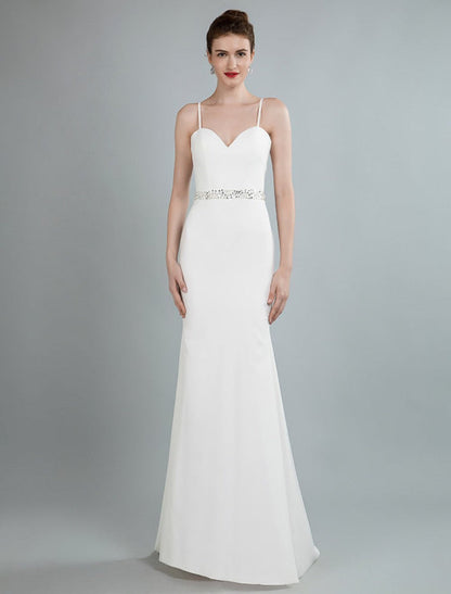 Simple Wedding Dress Sheath Sweetheart Long Sleeves Beaded Bridal Dresses
