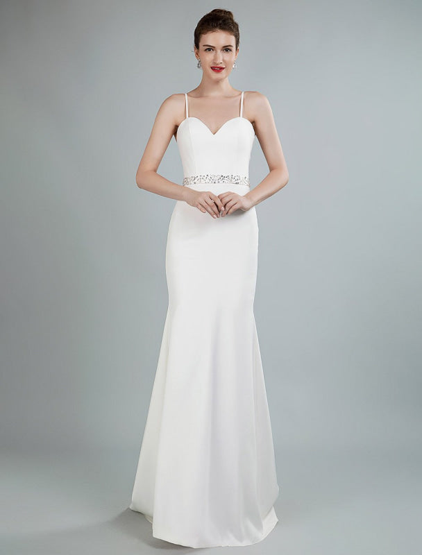 Simple Wedding Dress Sheath Sweetheart Long Sleeves Beaded Bridal Dresses