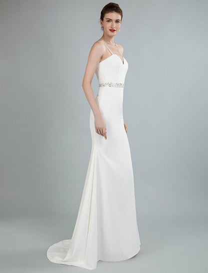 Simple Wedding Dress Sheath Sweetheart Long Sleeves Beaded Bridal Dresses