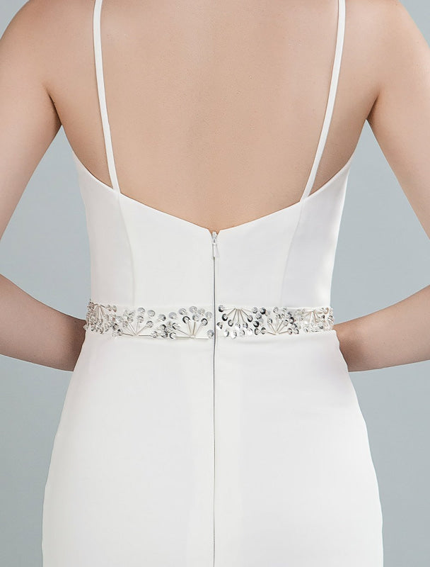 Simple Wedding Dress Sheath Sweetheart Long Sleeves Beaded Bridal Dresses