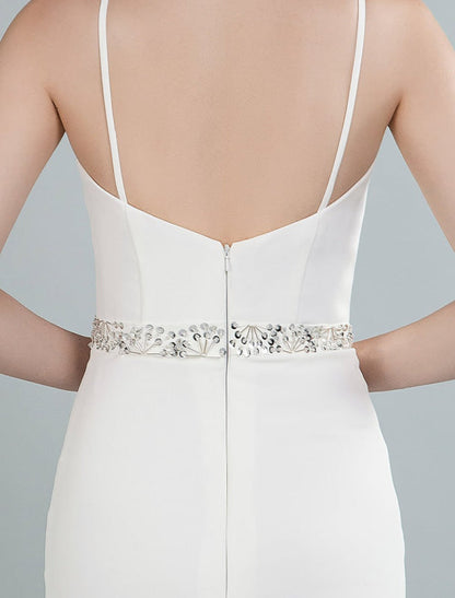Simple Wedding Dress Sheath Sweetheart Long Sleeves Beaded Bridal Dresses