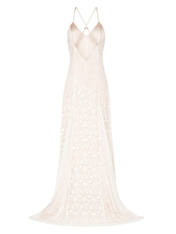Simple Wedding Dress V Neck Straps Sleeveless Floor Length Boho Bridal Gown