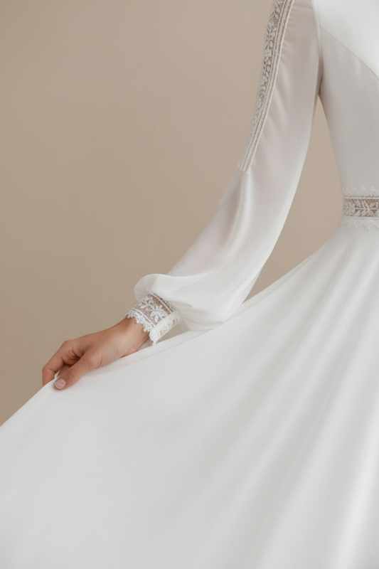 Simple Wedding Dress With Train Chiffon Halter Long Sleeves Lace A Line Bridal Dresses