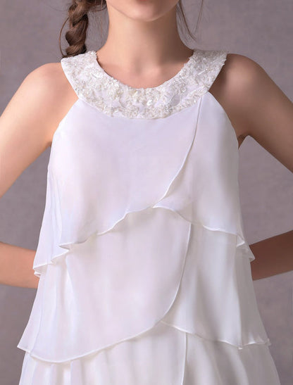 Simple Wedding Dresses Ivory Chiffon Cocktail Party Dress Beaded Tiered A Line Halter Short Bridal Dress Exclusive