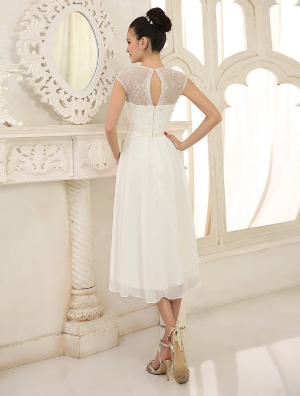 Simple Wedding Dresses Ivory Lace Chiffon Beach Wedding Dress With Beaded