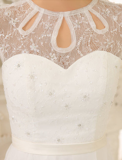 Simple Wedding Dresses Ivory Lace Chiffon Beach Wedding Dress With Beaded