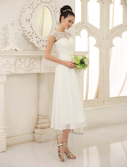 Simple Wedding Dresses Ivory Lace Chiffon Beach Wedding Dress With Beaded