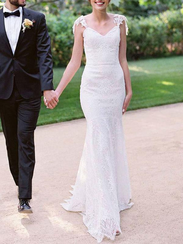 Simple Wedding Dresses Lace Sweetheart Off The Shoulder Mermaid Bridal Gown With Train For Boho Wedding