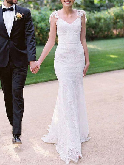 Simple Wedding Dresses Lace Sweetheart Off The Shoulder Mermaid Bridal Gown With Train For Boho Wedding