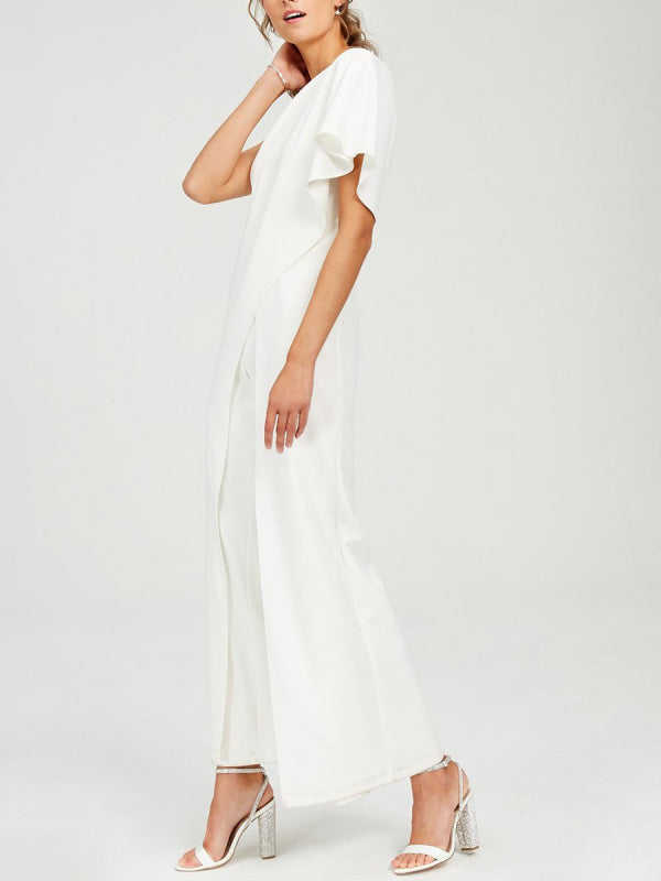 Simple Wedding Jumpsuits Ivory One Shoulder Culottes Bridal Dress