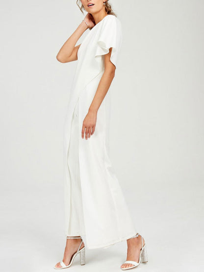 Simple Wedding Jumpsuits Ivory One Shoulder Culottes Bridal Dress