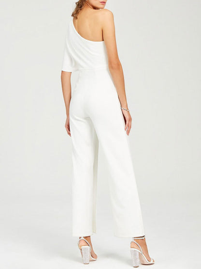 Simple Wedding Jumpsuits Ivory One Shoulder Culottes Bridal Dress