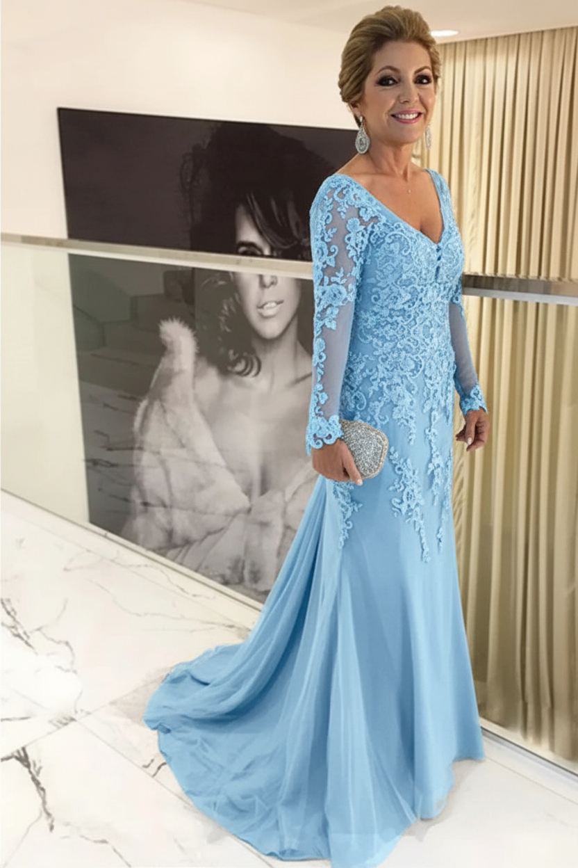Elegant Long Sleeves Lace mother of the bride dress V-Neck