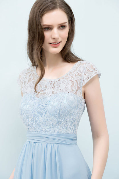 Sleeveless Blue Lace Bridesmaid Dresses Chiffon Wedding Guest Dress