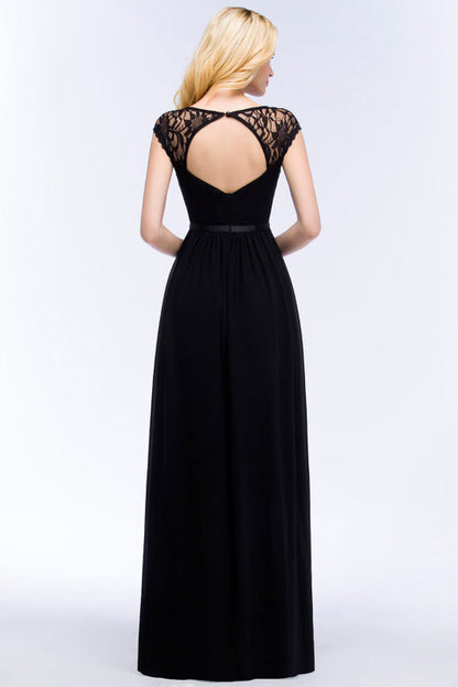 Sleeveless Chiffon A-line Black Bridesmaid Dress