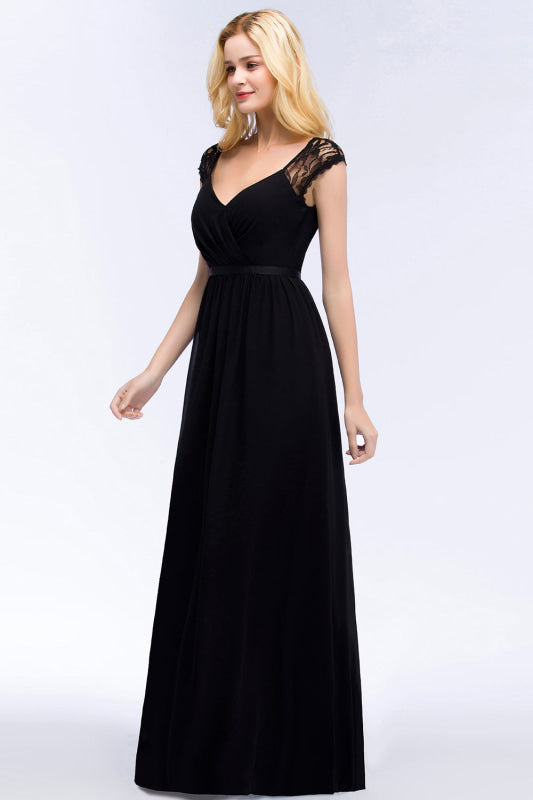 Sleeveless Chiffon A-line Black Bridesmaid Dress