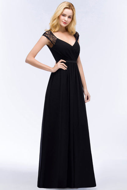 Sleeveless Chiffon A-line Black Bridesmaid Dress