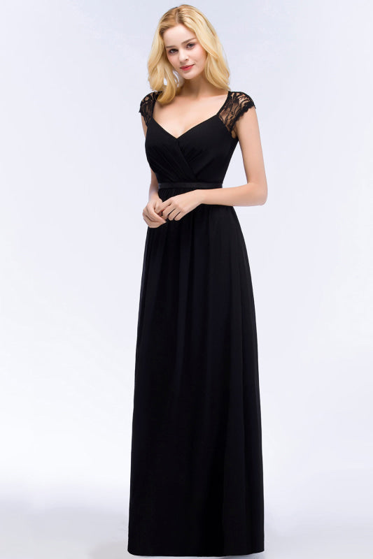 Sleeveless Chiffon A-line Black Bridesmaid Dress