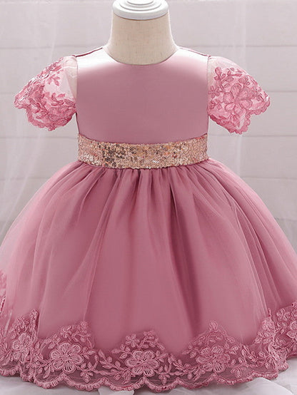 Sleeveless Jewel Neck Lace Ball Gown for Weddings and Parties