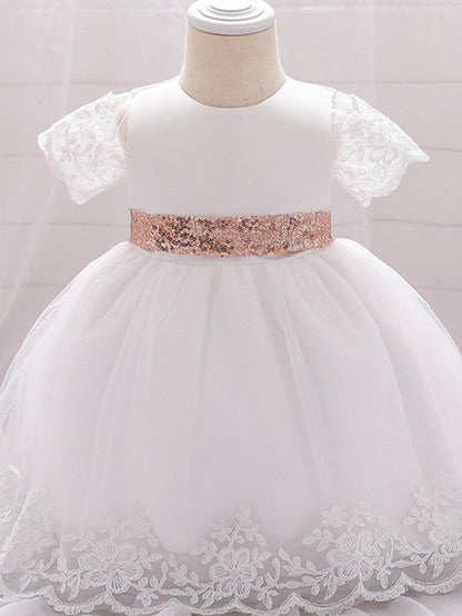 Sleeveless Jewel Neck Lace Ball Gown for Weddings and Parties