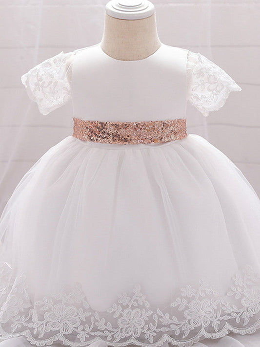 Sleeveless Jewel Neck Lace Ball Gown for Weddings and Parties