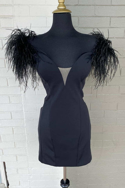 Hot Pink Off-the-Shoulder Feathered Cocktail Dress