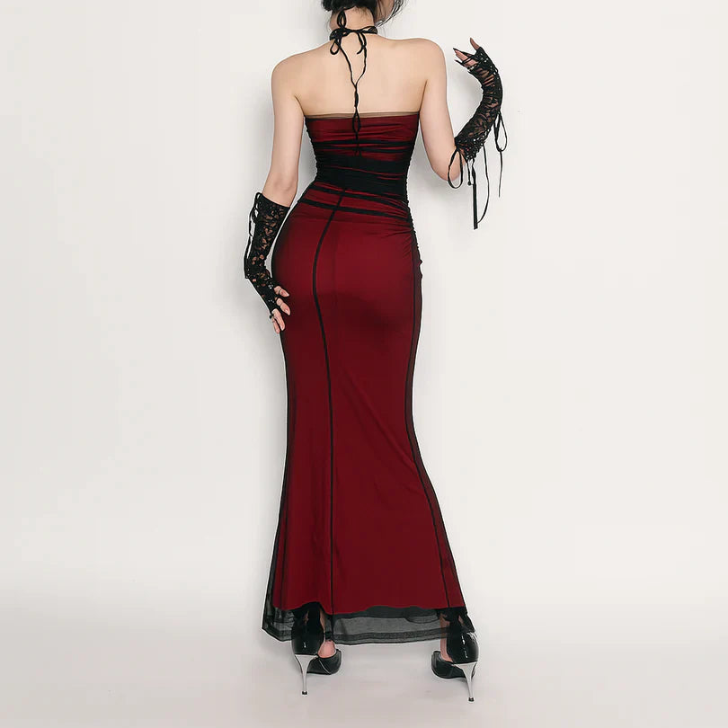 Vintage Halter Sheath Long Party Dress Formal Evening Dress cc3233