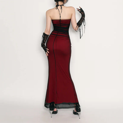 Vintage Halter Sheath Long Party Dress Formal Evening Dress cc3233