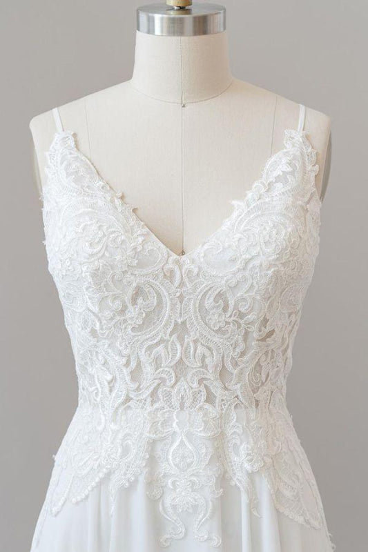 Spaghetti Strap Appliques Chiffon Wedding Dress Aline Sleeveless