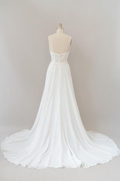 Spaghetti Strap Appliques Chiffon Wedding Dress Aline Sleeveless