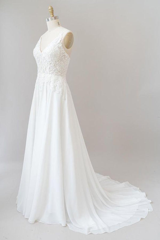 Spaghetti Strap Appliques Chiffon Wedding Dress Aline Sleeveless
