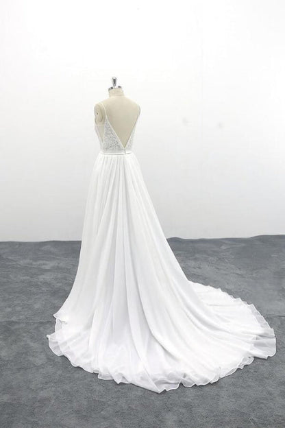 Spaghetti Strap Lace Chiffon A-line Wedding Dress