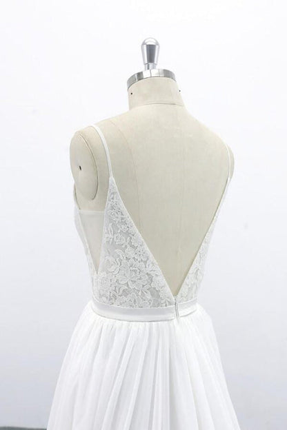 Spaghetti Strap Lace Chiffon A-line Wedding Dress