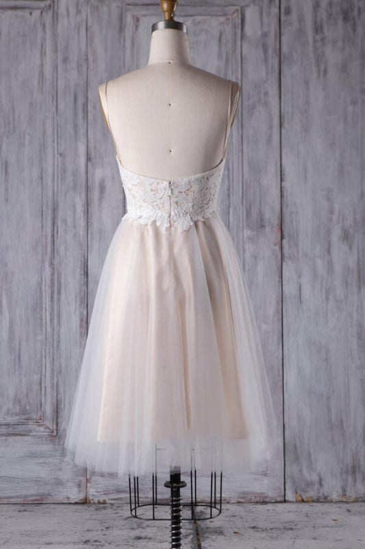 Spaghetti Strap Lace Tulle Short Wedding Dress