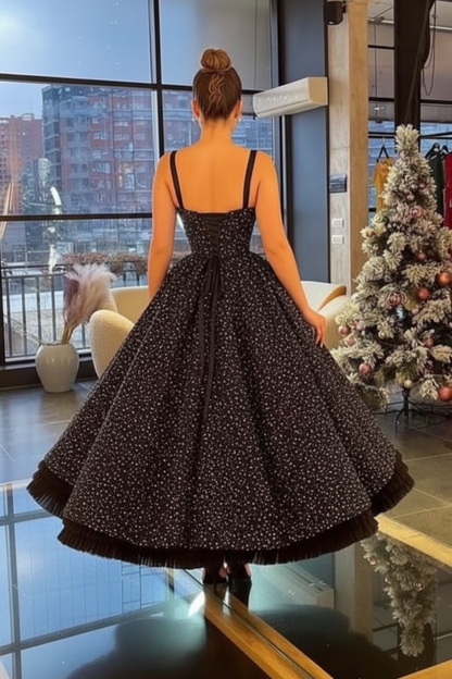Spaghetti-Strap Lace Sweetheart Ball Gown Prom Dress With Beads Ankle Length Cocktail Dress