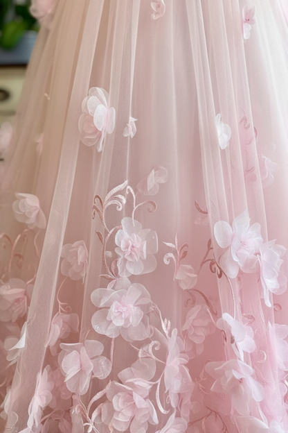 Spaghetti Straps Pink Floral Long Prom Dress Floral Long Formal Evening Dress
