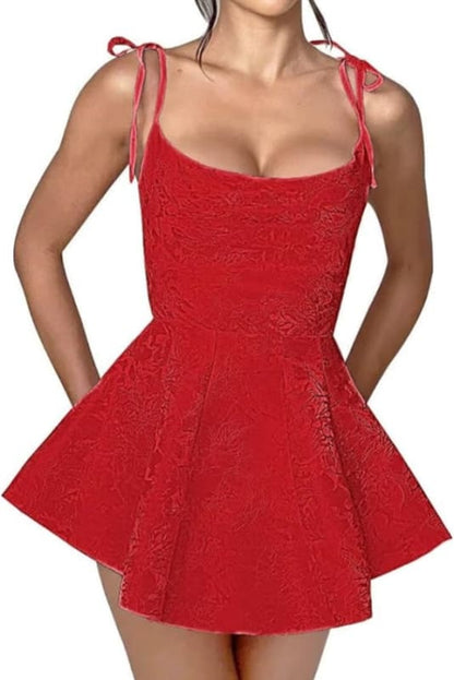 Spaghetti Straps Satin Mini Party Dress Jacquard Homecoming Dress Sleeveless