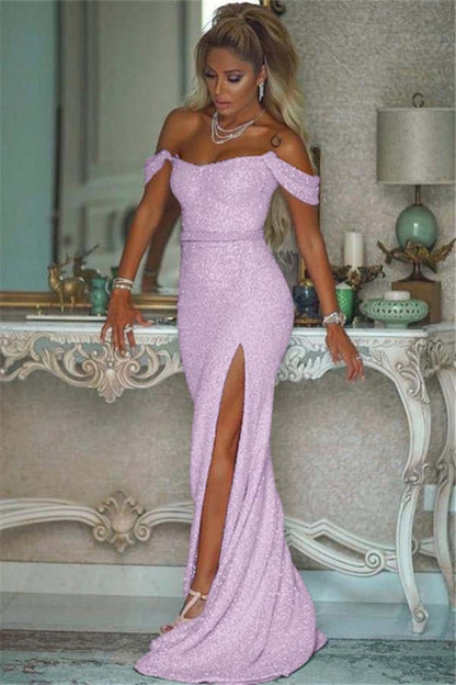Sparkling Sequined Mermaid Prom Gown High Slit Blushing Pink Evening Dress