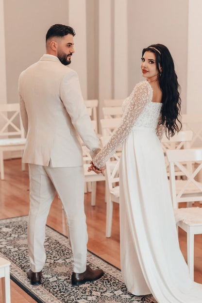 Square Neck Sequins Mermaid Wedding Dress Long Bridal Dress with Train