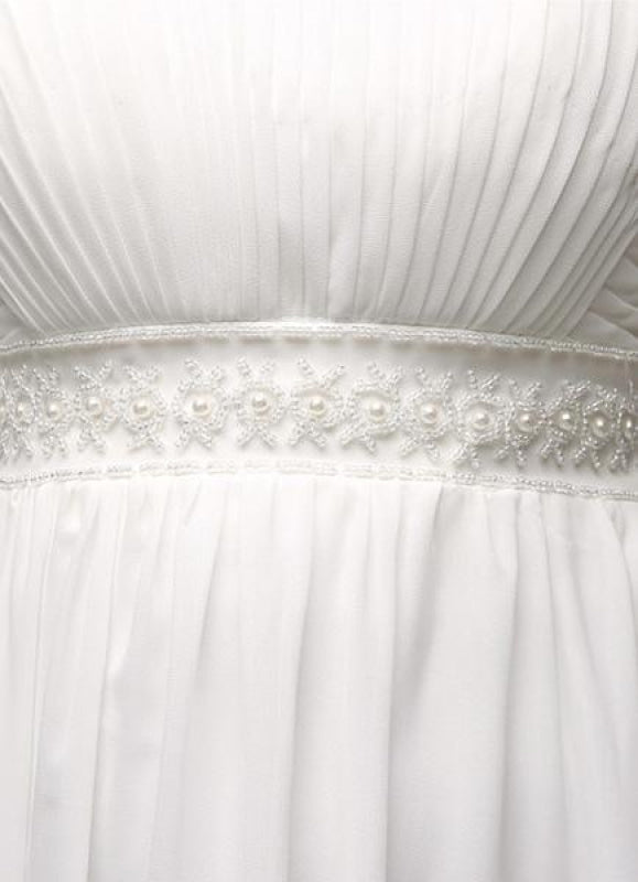 Strapless Chiffon A-Line Empire Waist Wedding Gown With Pearl Belt