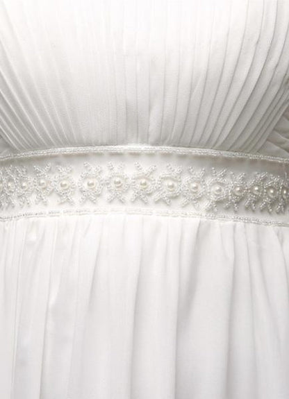 Strapless Chiffon A-Line Empire Waist Wedding Gown With Pearl Belt