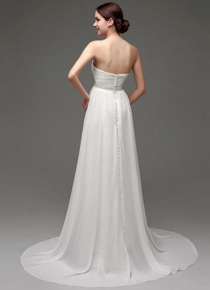 Strapless Chiffon A-Line Empire Waist Wedding Gown With Pearl Belt