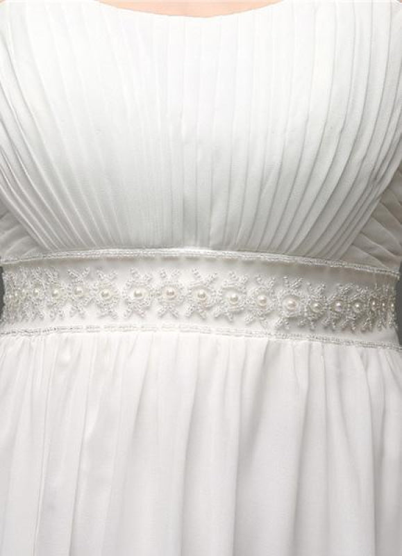 Strapless Chiffon A-Line Empire Waist Wedding Gown With Pearl Belt