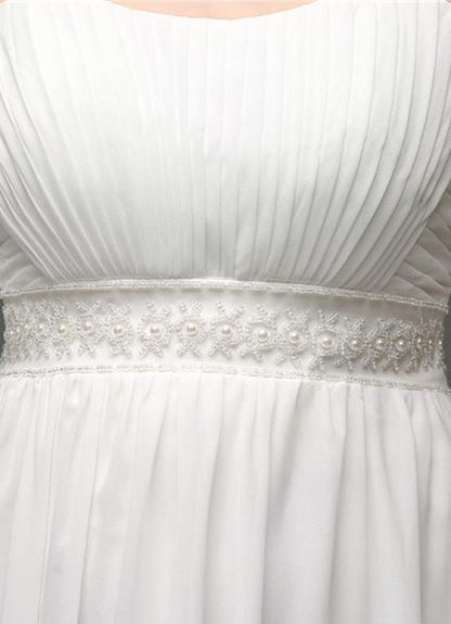 Strapless Chiffon A-Line Empire Waist Wedding Gown With Pearl Belt