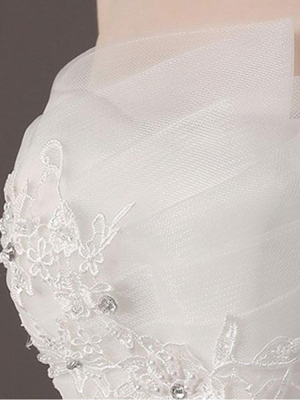 Strapless Lace Applique Beaded Ivory Princess Ball Gown