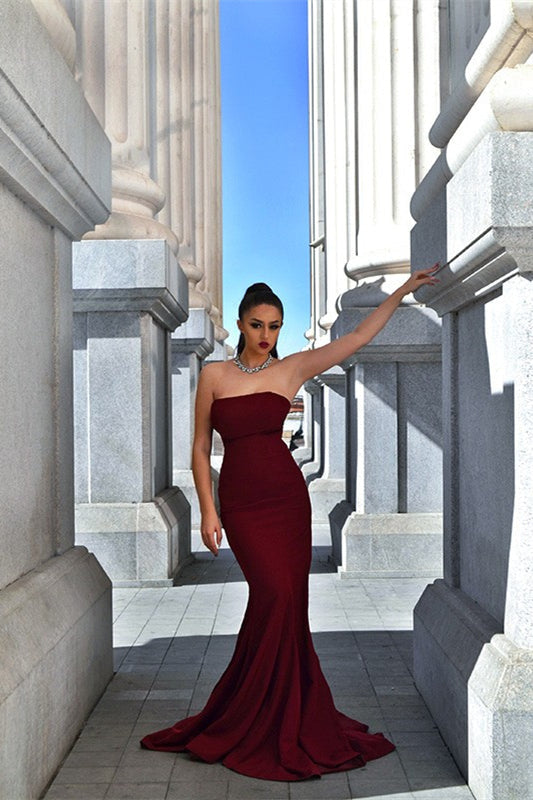 Strapless Mermaid Evening Prom Dress Burgundy Sweetheart Long Dress