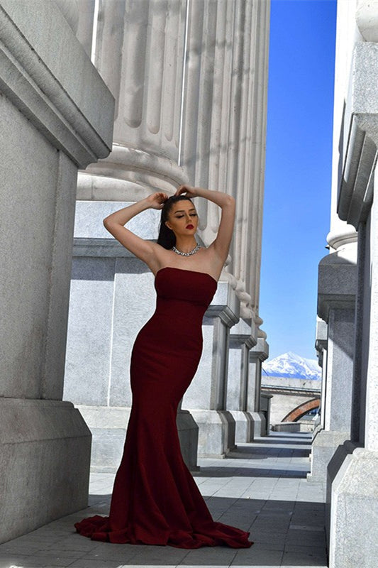 Strapless Mermaid Evening Prom Dress Burgundy Sweetheart Long Dress