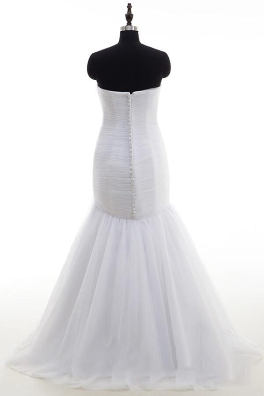 Strapless Ruffle Tulle Mermaid Wedding Dress