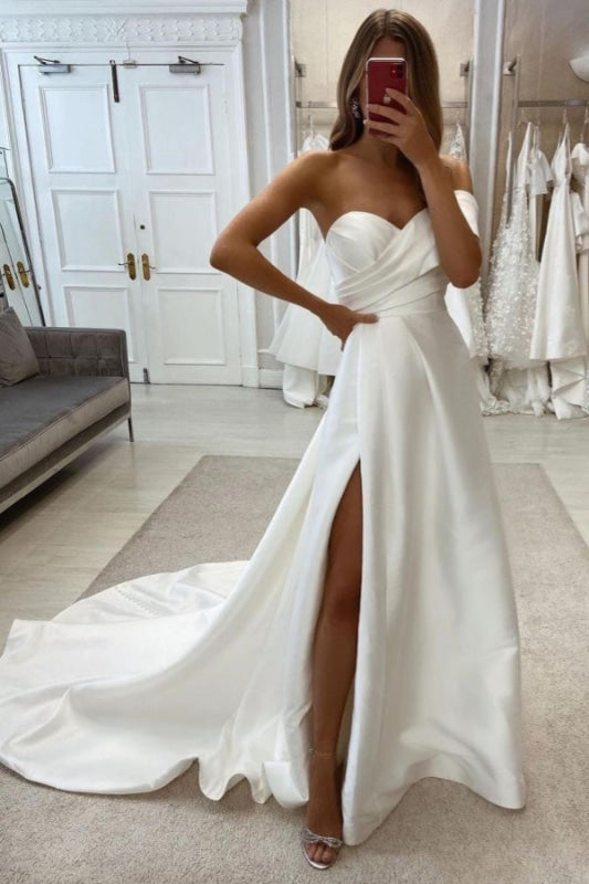 Strapless Sweetheart Satin Wedding Dress with Front Split